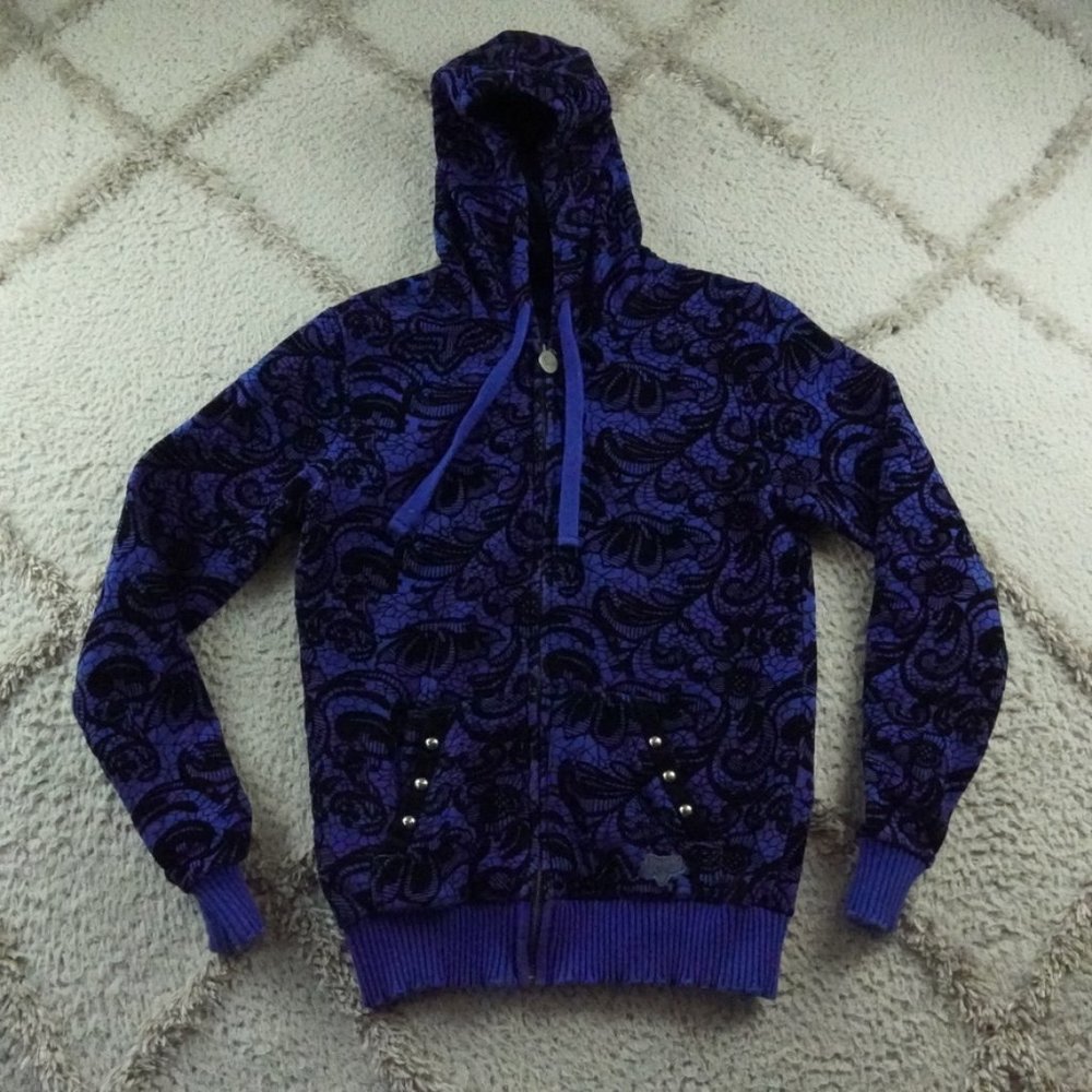 COPY - Fox Riders Hoodie Womens Large Lace Black Blue Full Zip Studded